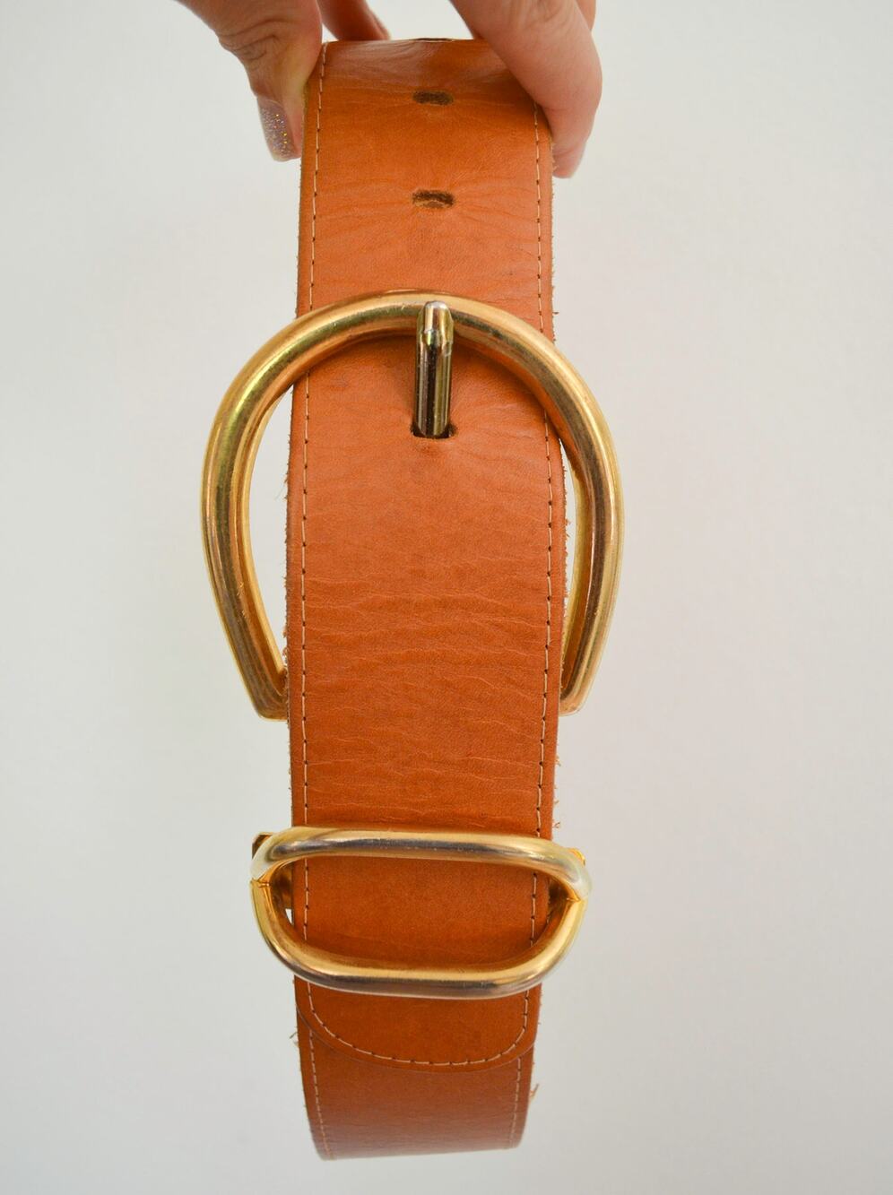 Vintage Leather Belt Wide Width Circle Buckle